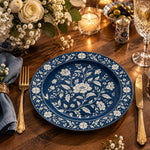 Wedding Decorative Charger Plate – Navy White Floral decorative charger plate on a styled table.