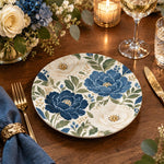 Wedding Decorative Charger Plate – Blue Folk Flowers decorative charger plate on a styled table.