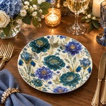Wedding Decorative Charger Plate – Blue Teal Bloom decorative charger plate on a styled table.