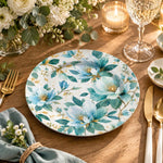 Wedding Decorative Charger Plate – Pale Blue Teal Bloom decorative charger plate on a styled table.