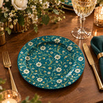 Daily Decorative Charger Plate – Teal Daisy Allover decorative charger plate on a styled table.