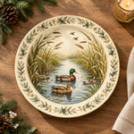 Daily Decorative Charger Plate – Ducks in Oval Frame decorative charger plate on a styled table.