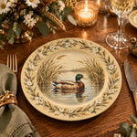 Daily Decorative Charger Plate – Duck in Reeds Cream decorative charger plate on a styled table.