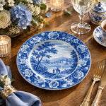 Daily Decorative Charger Plate – Blue Toile Landscape decorative charger plate on a styled table.
