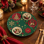 Christmas Decorative Charger Plate – Green Medallion Circles decorative charger plate on a styled table.