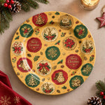 Christmas Decorative Charger Plate – Gold Medallion Field decorative charger plate on a styled table.