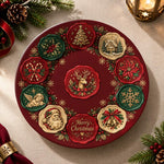 Christmas Decorative Charger Plate – Burgundy Roundel Grid decorative charger plate on a styled table.