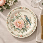 Daily Decorative Charger Plate – Cream Rose Bluebird decorative charger plate on a styled table.