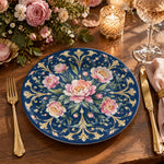 Daily Decorative Charger Plate – Navy Peony Scrollwork decorative charger plate on a styled table.