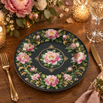 Daily Decorative Charger Plate – Black Peony Gold Trim decorative charger plate on a styled table.