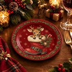Christmas Decorative Charger Plate – Red Boot Reindeer decorative charger plate on a styled table.