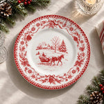 Christmas Decorative Charger Plate – Toile Reindeer Sleigh decorative charger plate on a styled table.
