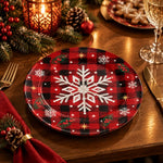 Christmas Decorative Charger Plate – Plaid Greeting Script decorative charger plate on a styled table.