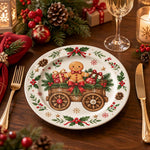 Christmas Decorative Charger Plate – Gingerbread Wagon decorative charger plate on a styled table.
