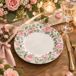 Christmas Decorative Charger Plate – Blush Rose Border decorative charger plate on a styled table.