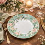 Christmas Decorative Charger Plate – Mint Leaf Border decorative charger plate on a styled table.