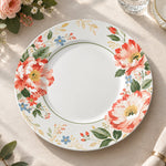Christmas Decorative Charger Plate – Coral Blossom Border decorative charger plate on a styled table.