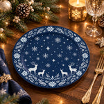Christmas Decorative Charger Plate – Midnight Reindeer decorative charger plate on a styled table.