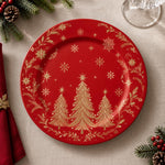 Christmas Decorative Charger Plate – Gold Tree Cluster decorative charger plate on a styled table.