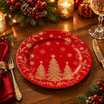 Christmas Decorative Charger Plate – Gold Tree Cluster decorative charger plate on a styled table.