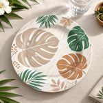 Daily Decorative Charger Plate – Gold and Tan Leaves decorative charger plate on a styled table.