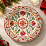 Daily Decorative Charger Plate – Folk Wreath Red Pink decorative charger plate on a styled table.