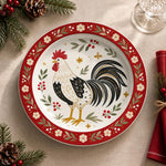Daily Decorative Charger Plate – Red Rooster Folk Border decorative charger plate on a styled table.