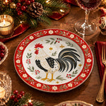 Daily Decorative Charger Plate – Red Rooster Folk Border decorative charger plate on a styled table.
