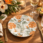 Daily Decorative Charger Plate – Orange Pink Tropical decorative charger plate on a styled table.