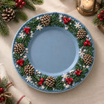 Christmas Decorative Charger Plate – Blue Pinecone Holly Wreath - MintiHome