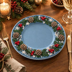Christmas Decorative Charger Plate – Blue Pinecone Holly Wreath - MintiHome