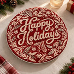 Christmas Decorative Charger Plate – Deep Red Happy Holidays Script - MintiHome