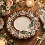 Easter Decorative Charger Plate – Chocolate Ribbon Lace Wreath - MintiHome