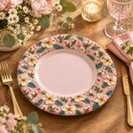 Easter Decorative Charger Plate – Pink Daisy Leaf Allover - MintiHome