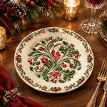 Christmas Decorative Charger Plate – Cream Berry Scroll Vine - MintiHome