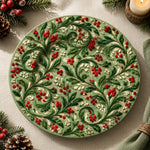 Christmas Decorative Charger Plate – Cream Berry Leaf Allover - MintiHome