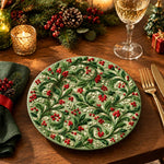 Christmas Decorative Charger Plate – Cream Berry Leaf Allover - MintiHome