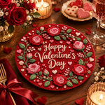 Valentine's Day Decorative Charger Plate – Red Valentine Rose Script - MintiHome