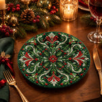 Christmas Decorative Charger Plate – Deep Green Symmetry Medallion - MintiHome
