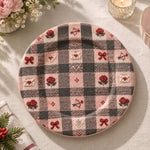 Valentine's Day Decorative Charger Plate – Rose Check Bow Grid - MintiHome