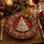Christmas Decorative Charger Plate – Maroon Centre Tree Cardinal Ring - MintiHome