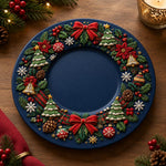 Christmas Decorative Charger Plate – Navy Wreath Tree Bow - MintiHome