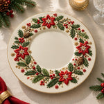 Christmas Decorative Charger Plate – Cream Poinsettia Pinecone Wreath - MintiHome
