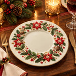 Christmas Decorative Charger Plate – Cream Poinsettia Pinecone Wreath - MintiHome