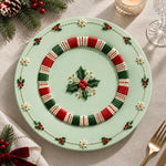 Christmas Decorative Charger Plate – Mint Candy Stripe Holly - MintiHome