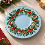 Christmas Decorative Charger Plate – Sky Blue Berry Cone Wreath - MintiHome