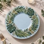 Daily Decorative Charger Plate – Sky Blue Tropical Leaf Wreath - MintiHome