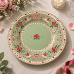 Valentine's Day Decorative Charger Plate – Sage Rose Ribbon Centre - MintiHome