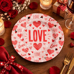 Valentine's Day Decorative Charger Plate – Cream Red Love Hearts - MintiHome