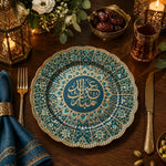 Ramadan Decorative Charger Plate – Light Blue Radiating Calligraphy - MintiHome